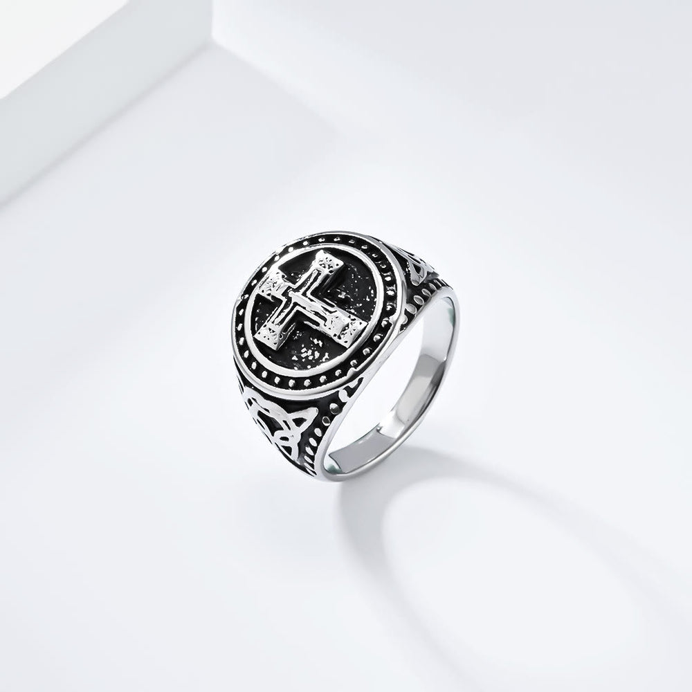 Christianartworkshop Vintage Style Medieval Crusader Cross Signet Ring - Silver - US 13 - image 1