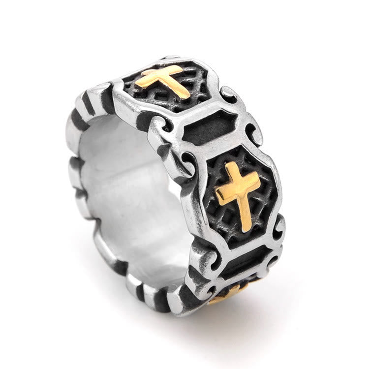 Christianartworkshop Modern Style Sacred Cross Elegant Pattern Ring - Gold - US13 - image 1