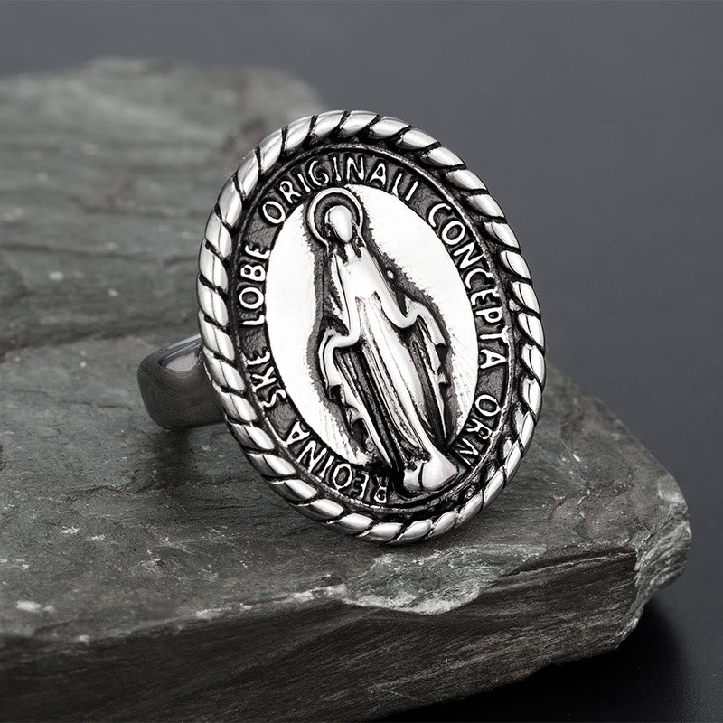 Christianartworkshop Classic Style Virgin Mary Medallion Blessing Ring - Silver - US12 - image 3