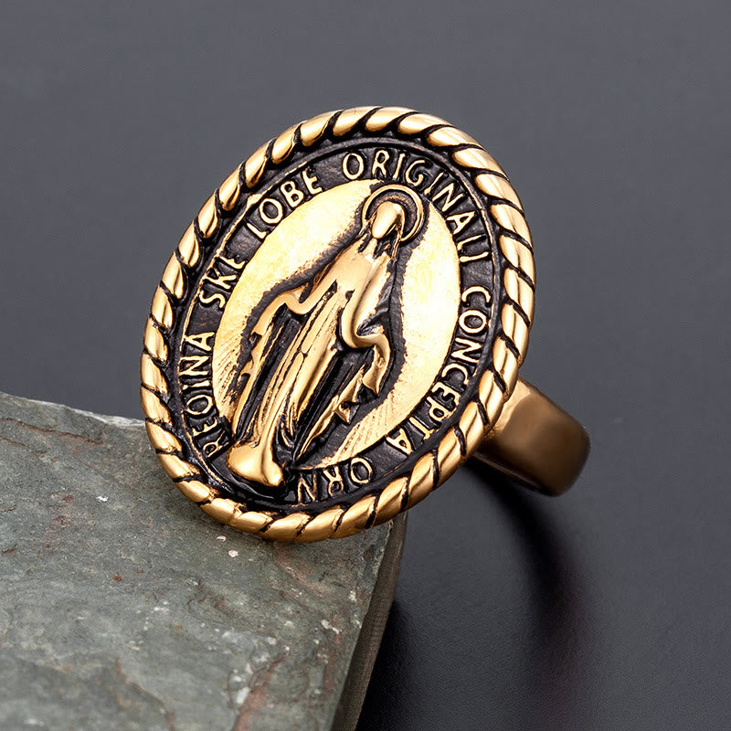 Christianartworkshop Classic Style Virgin Mary Medallion Blessing Ring - Gold - US12 - image 2
