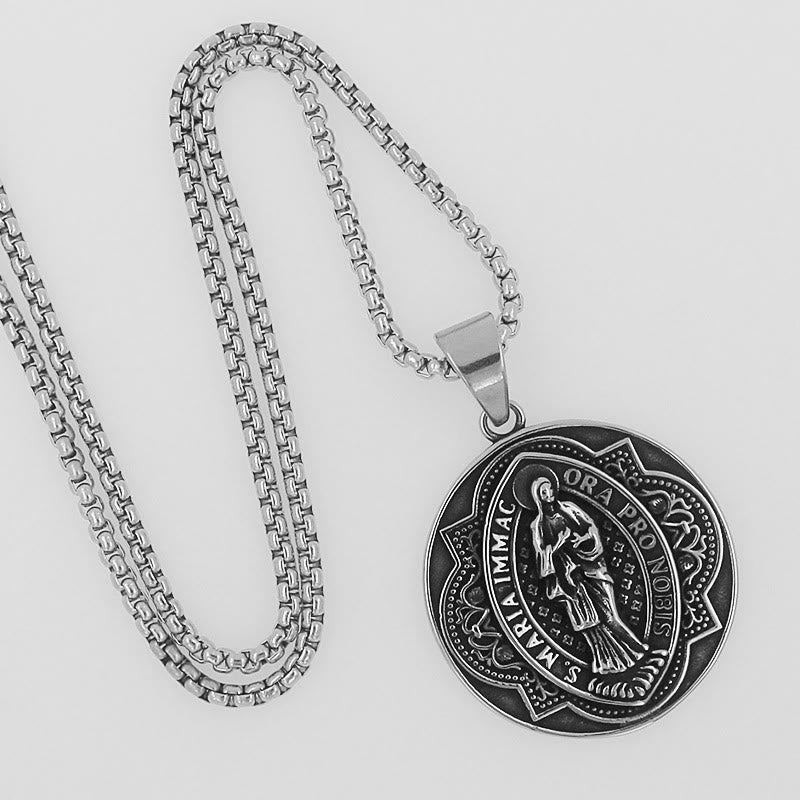 Christianartworkshop Retro Style Our Lady Virgin Marry Pattern Round Pendant Necklace - Our Lady - image 1