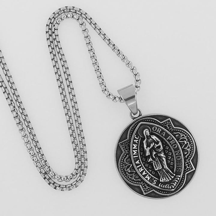 Christianartworkshop Retro Style Our Lady Virgin Marry Pattern Round Pendant Necklace - Our Lady - image 1