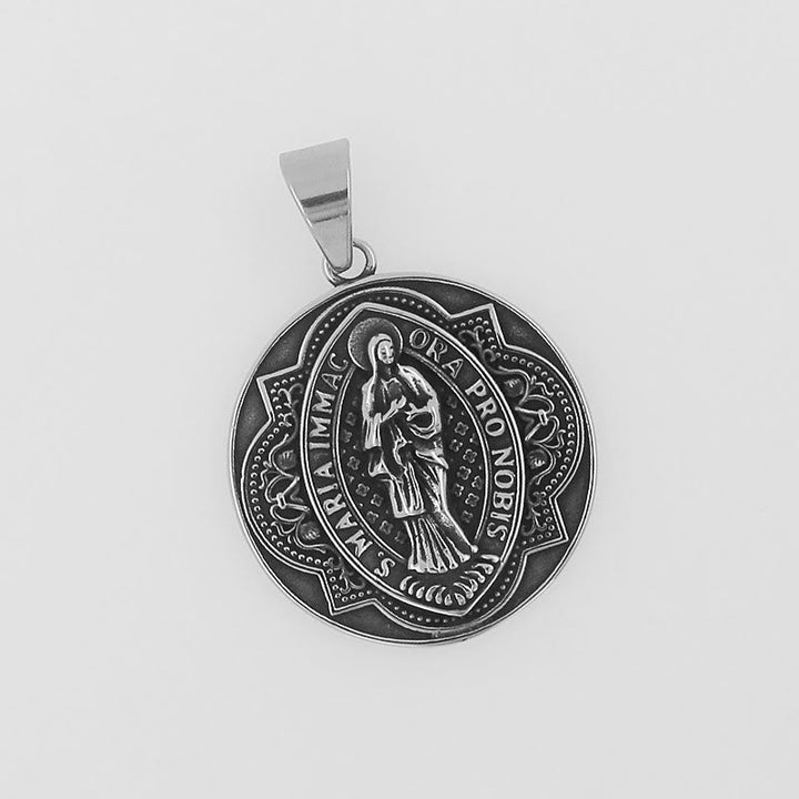 Christianartworkshop Retro Style Our Lady Virgin Marry Pattern Round Pendant Necklace - image 2