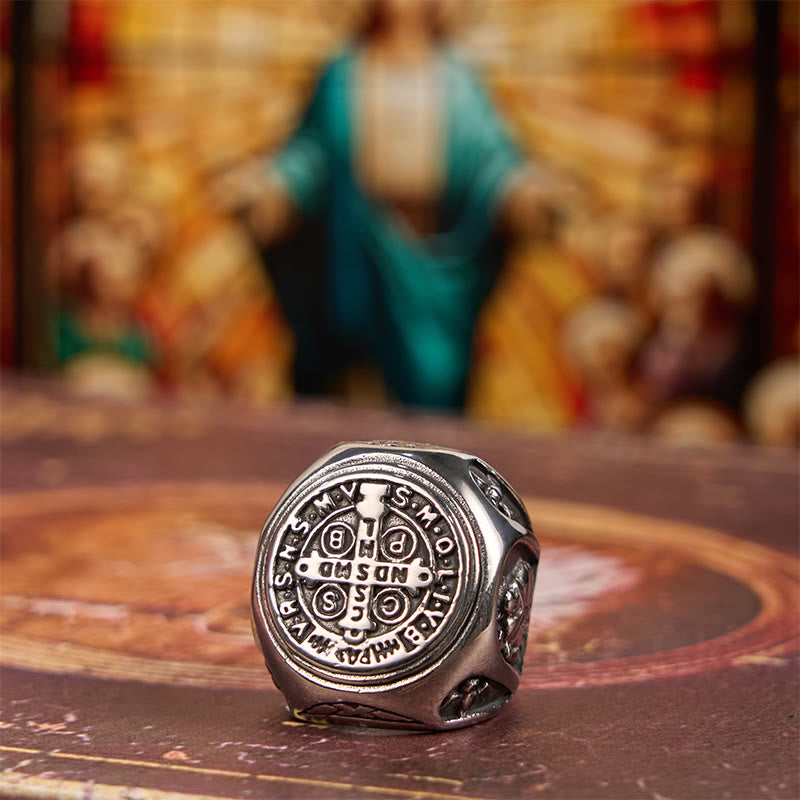 Christianartworkshop Classic Style St. Benedict Cross Divine Faith Ring - Silver - US 13 - image 2