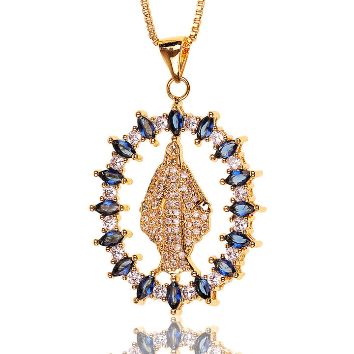 Christianartworkshop Luxury Style Our Lady of Miraculous Medal Gemstones Pendant Necklace - image 5