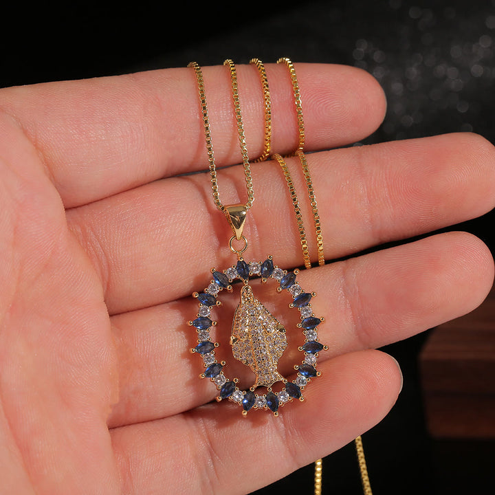 Christianartworkshop Luxury Style Our Lady of Miraculous Medal Gemstones Pendant Necklace - image 3