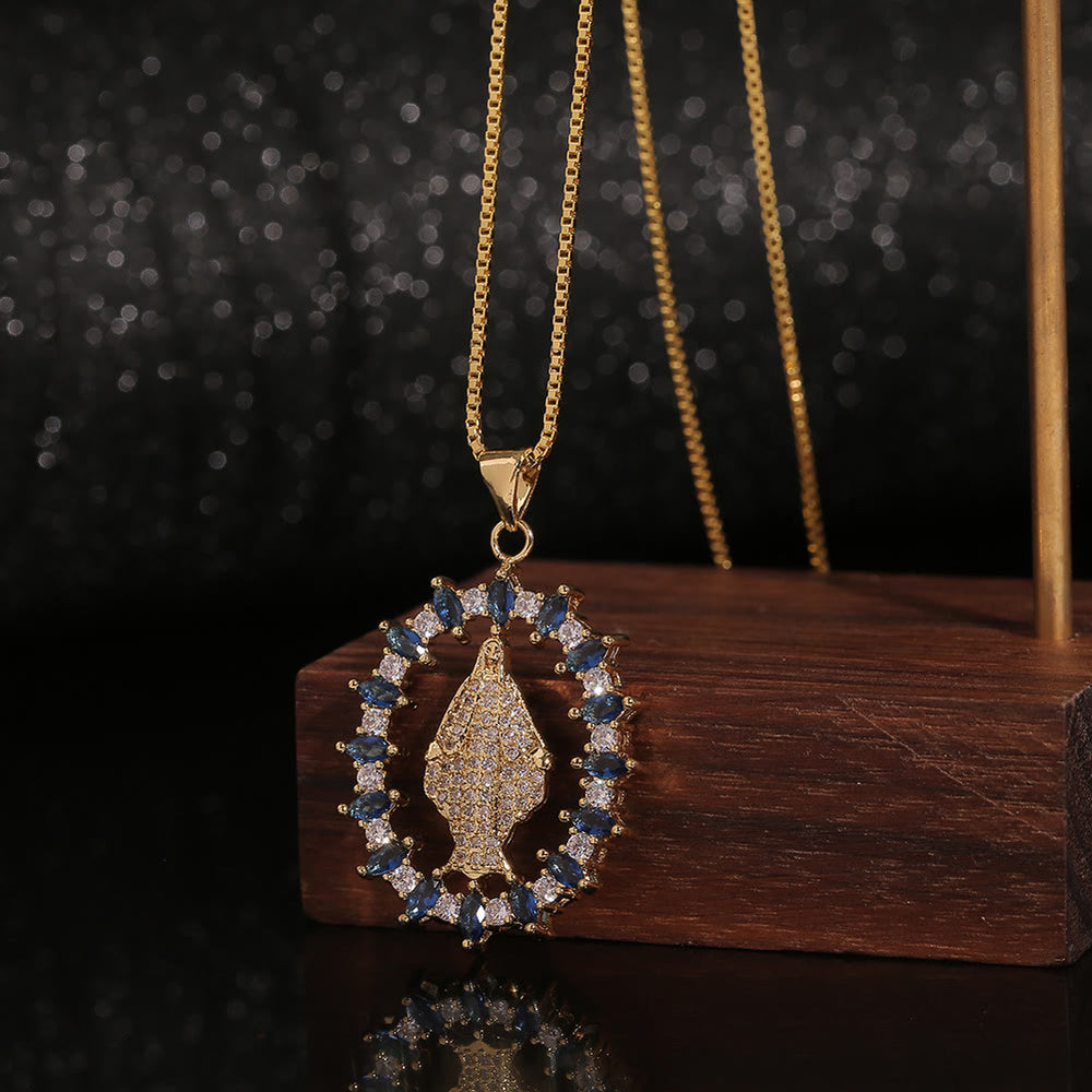 Christianartworkshop Luxury Style Our Lady of Miraculous Medal Gemstones Pendant Necklace - image 2