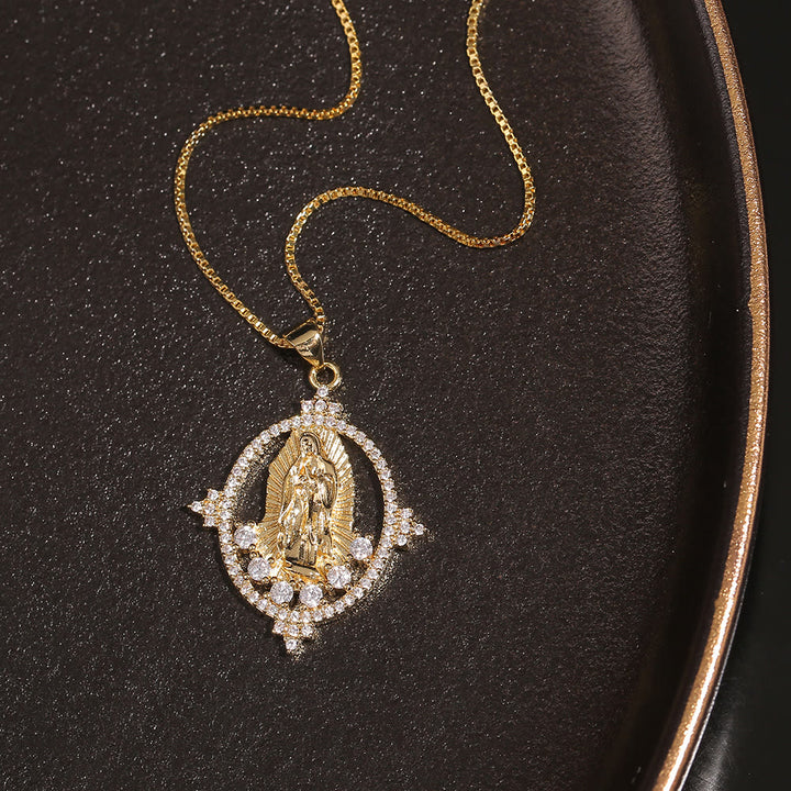 Christianartworkshop Luxury Style Our Lady of Guadalupe Gemstones Pendant Necklace - image 3