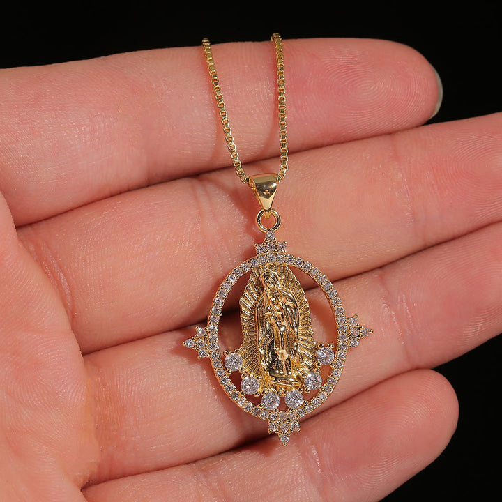 Christianartworkshop Luxury Style Our Lady of Guadalupe Gemstones Pendant Necklace - image 4