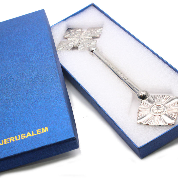 Christianartworkshop Classic Style Intricate Geometric Pattern Silvery Blessing Hand Cross - image 2