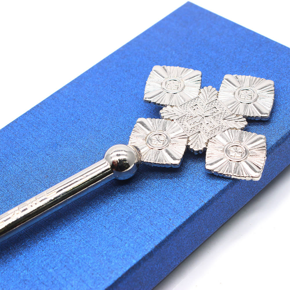 Christianartworkshop Classic Style Intricate Geometric Pattern Silvery Blessing Hand Cross - image 4