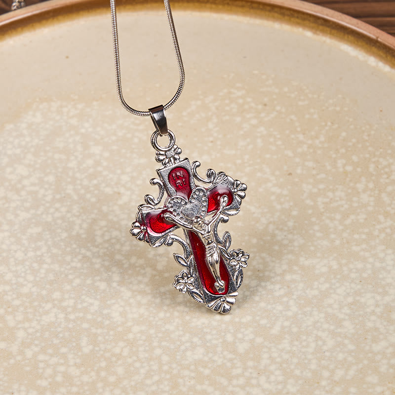 Christianartworkshop 4 Color Classic Style Jesus Cross Faith Crucifix Pendant Necklace - Red - image 1