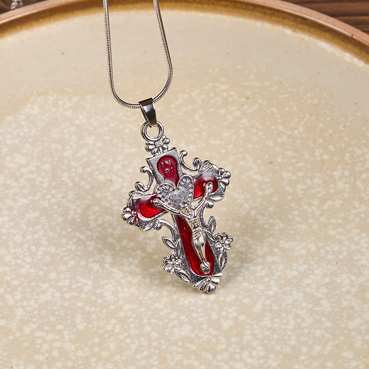 Christianartworkshop 4 Color Classic Style Jesus Cross Faith Crucifix Pendant Necklace - Red - image 1