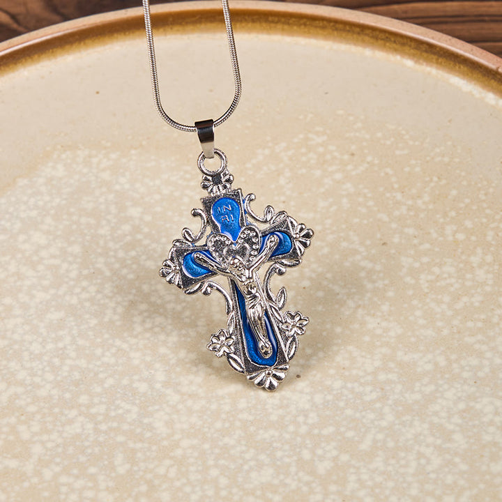 Christianartworkshop 4 Color Classic Style Jesus Cross Faith Crucifix Pendant Necklace - Blue - image 3