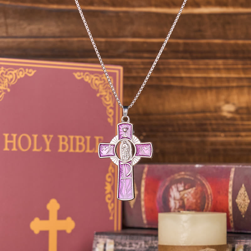 Christianartworkshop 6 Color Virgin Mary  Our Lady of Guadalupe Faith Cross Pendant Necklace - image 5