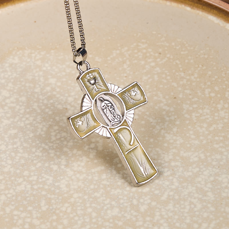 Christianartworkshop 6 Color Virgin Mary  Our Lady of Guadalupe Faith Cross Pendant Necklace - Khaki - image 4