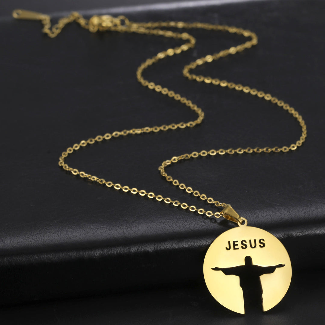 Christianartworkshop Round Jesus Pendant Necklace - Gold - image 1
