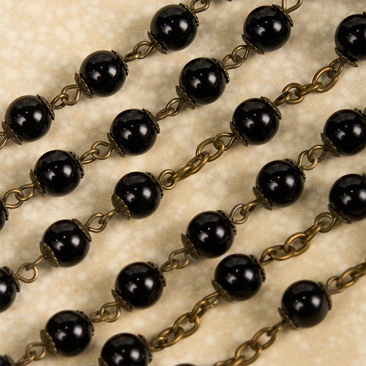 Christianartworkshop Rose & Crucifix of 10mm Round Black Stone Alloy Chain Rosary - image 6