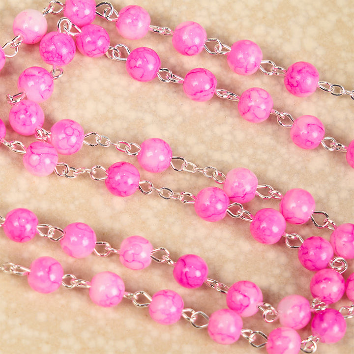 Christianartworkshop Immaculate Heart of Mary & Crucifix of 8 mm Round Pink Glass Alloy Chain Rosary - image 6