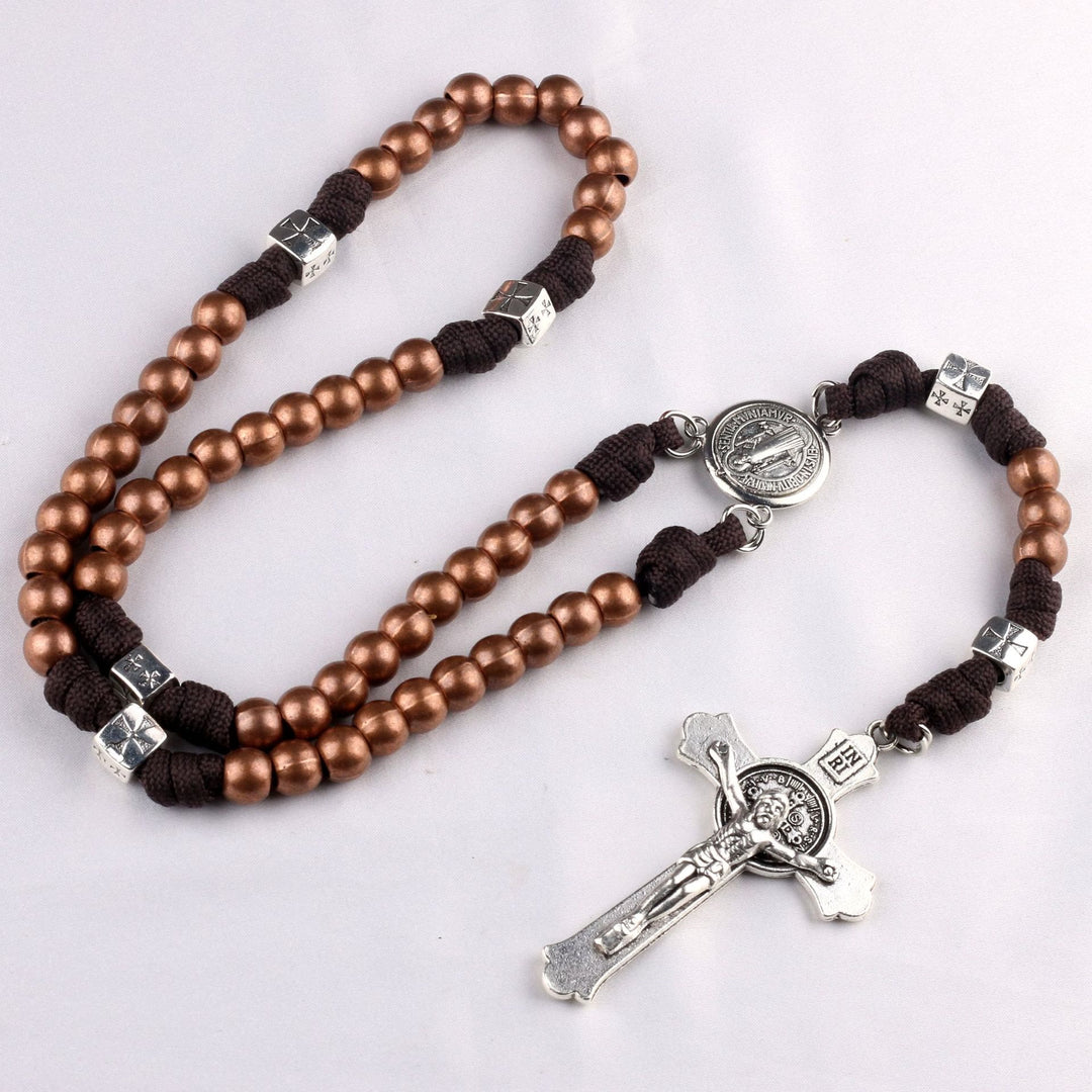 Christianartworkshop St. Benedict Medal & Crucifix of 10mm Round Multicolor Paracord Rosary - Copper - image 1