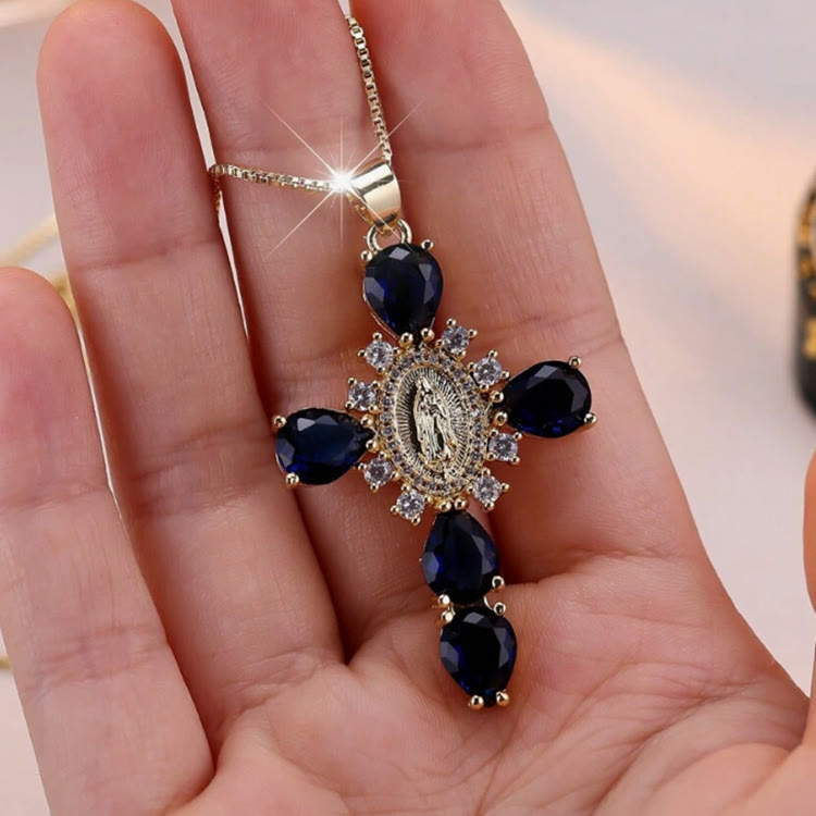 Christianartworkshop Diamond Virgin Mary Cross Necklace - Black - image 5