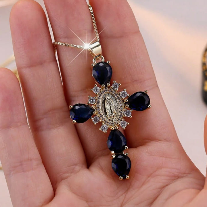 Christianartworkshop Diamond Virgin Mary Cross Necklace - Black - image 5