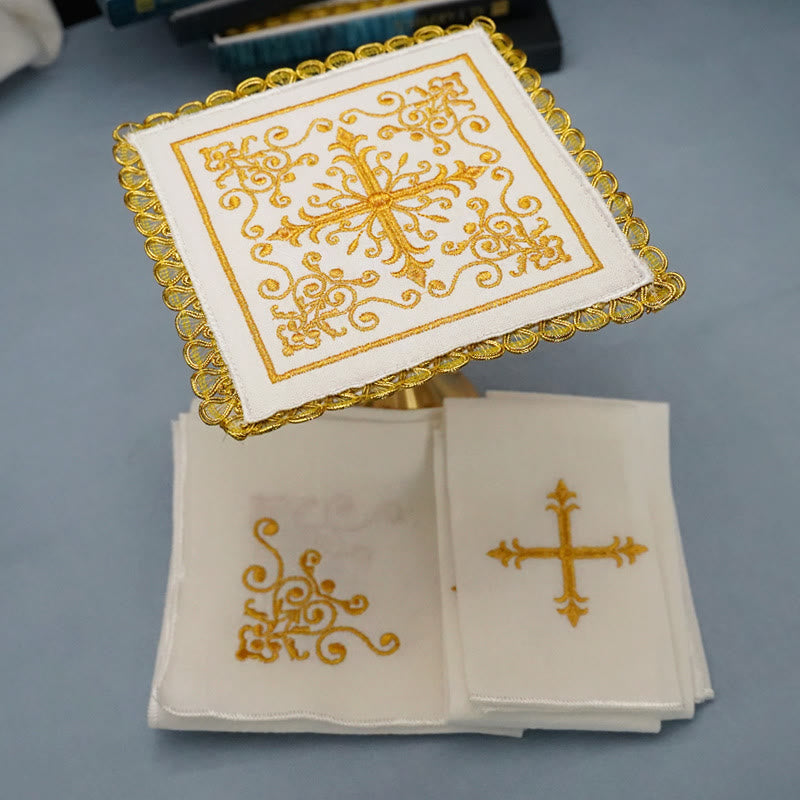 Christianartworkshop Classic Style Golden Grace Chalice Veil & Purificator Set Religious Altar Linen Set - image 2