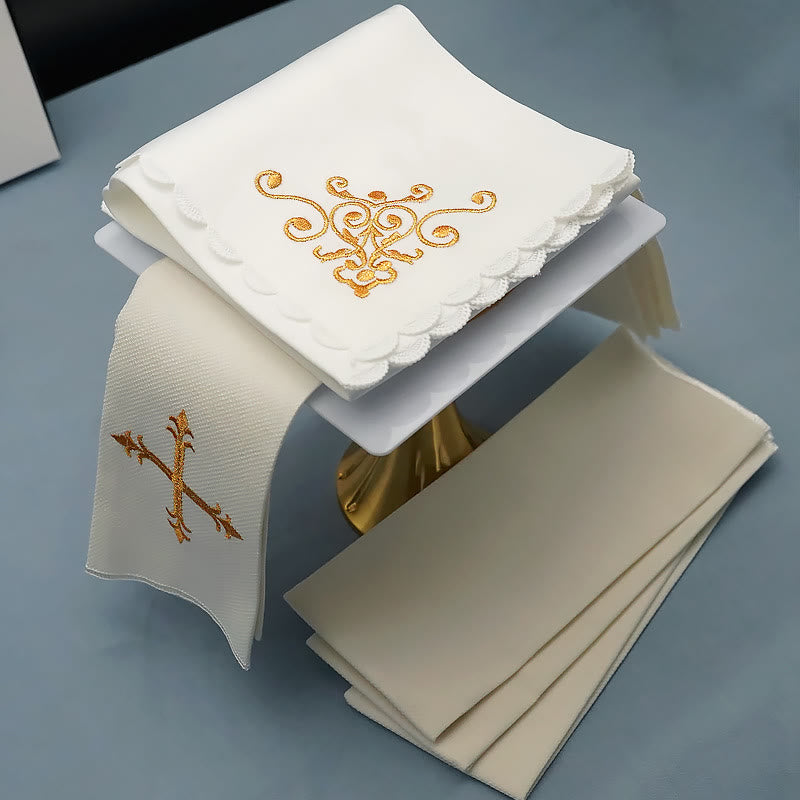 Christianartworkshop Divine Cross and Scroll Chalice Veil & Purificator Set Religious Altar Linen Set - image 2