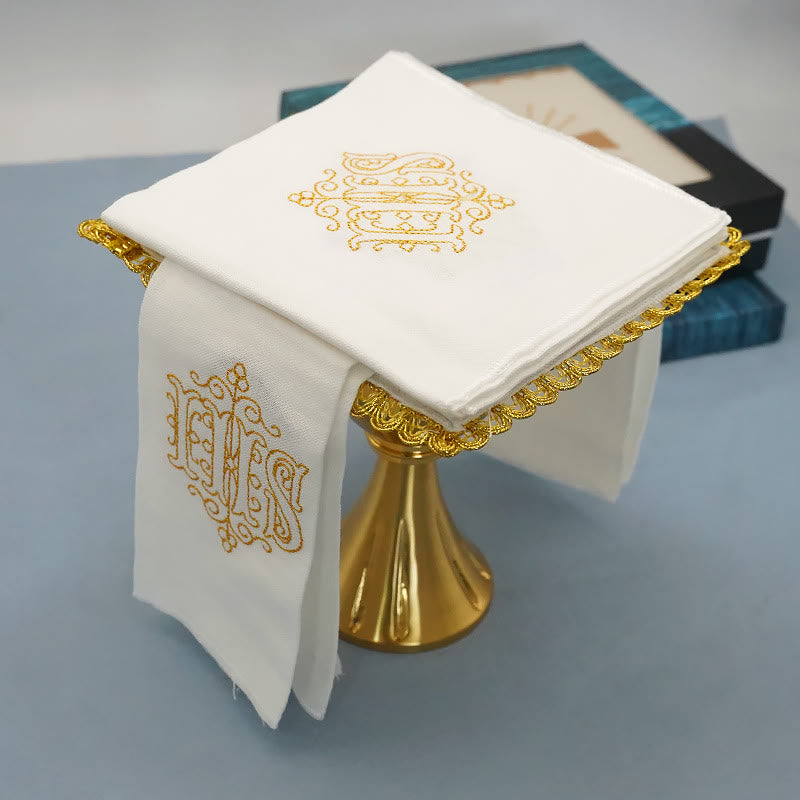 Christianartworkshop Gold Embroidered Chalice Veil & Purificator Set Religious Altar Linen Set (IHS Design) - image 4