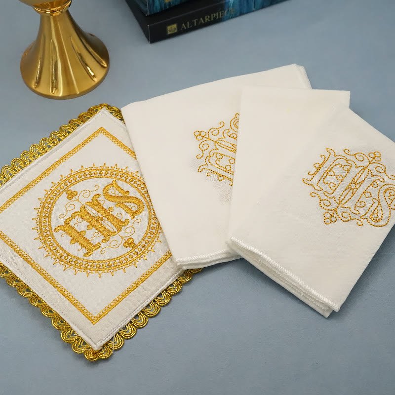 Christianartworkshop Gold Embroidered Chalice Veil & Purificator Set Religious Altar Linen Set (IHS Design) - image 2