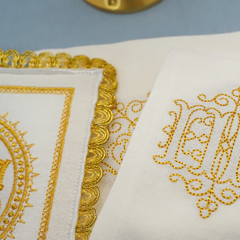 Christianartworkshop Gold Embroidered Chalice Veil & Purificator Set Religious Altar Linen Set (IHS Design) - image 5