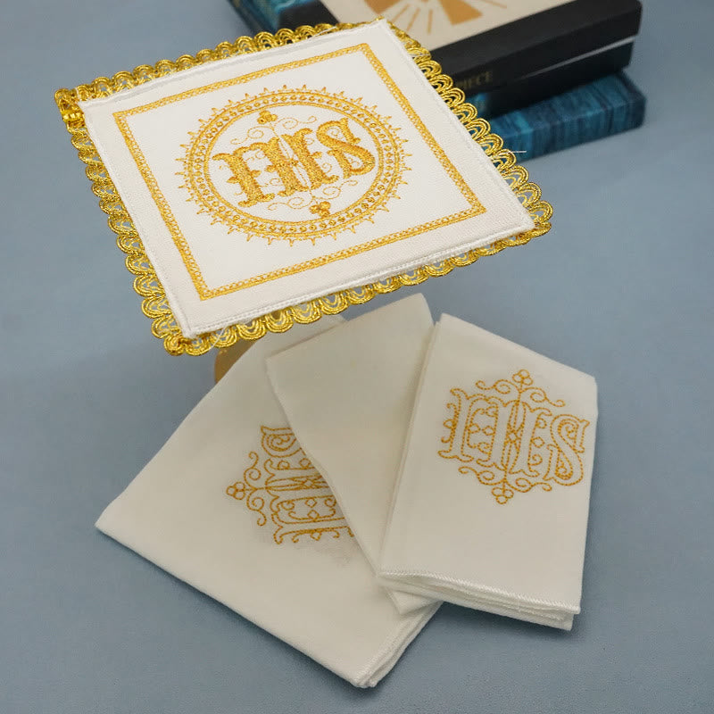 Christianartworkshop Gold Embroidered Chalice Veil & Purificator Set Religious Altar Linen Set (IHS Design) - IHS Chalice Veil - image 1