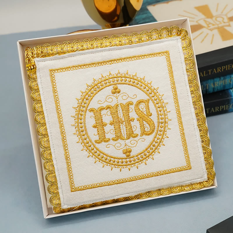 Christianartworkshop Gold Embroidered Chalice Veil & Purificator Set Religious Altar Linen Set (IHS Design) - image 9