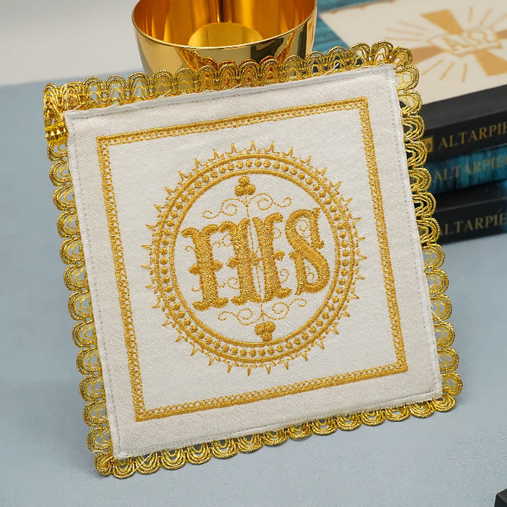 Christianartworkshop Gold Embroidered Chalice Veil & Purificator Set Religious Altar Linen Set (IHS Design) - image 3