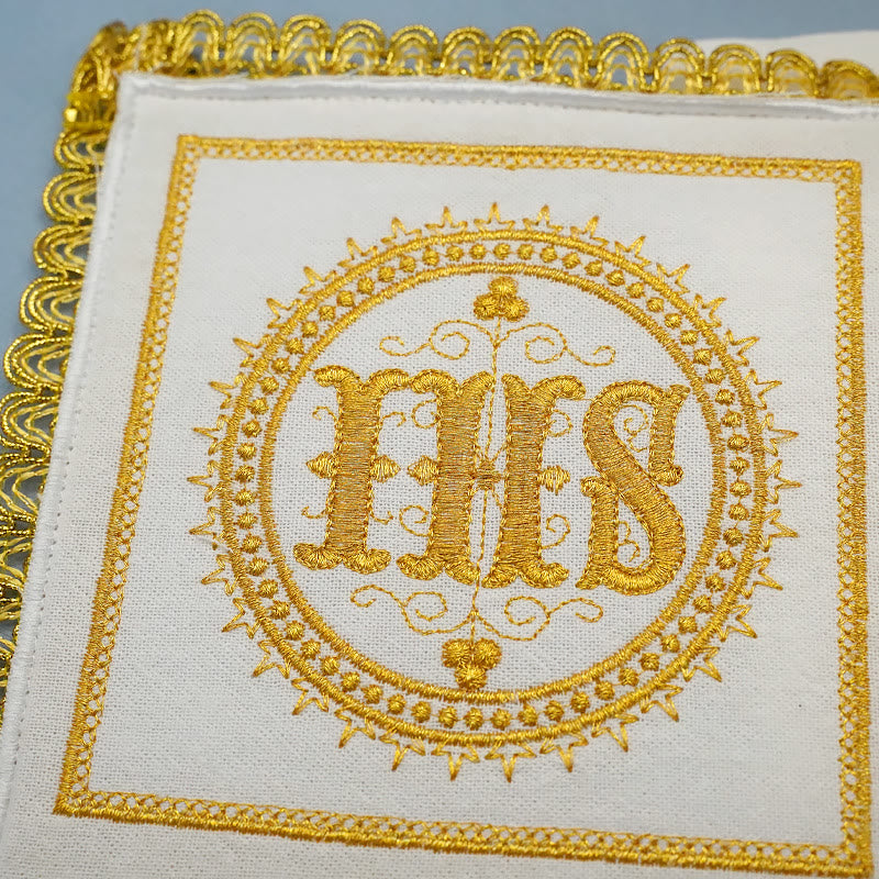 Christianartworkshop Gold Embroidered Chalice Veil & Purificator Set Religious Altar Linen Set (IHS Design) - image 7