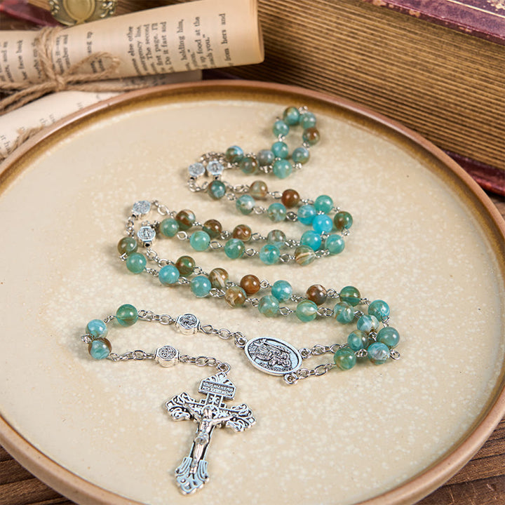 Christianartworkshop Our Lady of Aparecida & Crucifix of 8mm Round Green Acrylic Alloy Chain Rosary - image 2