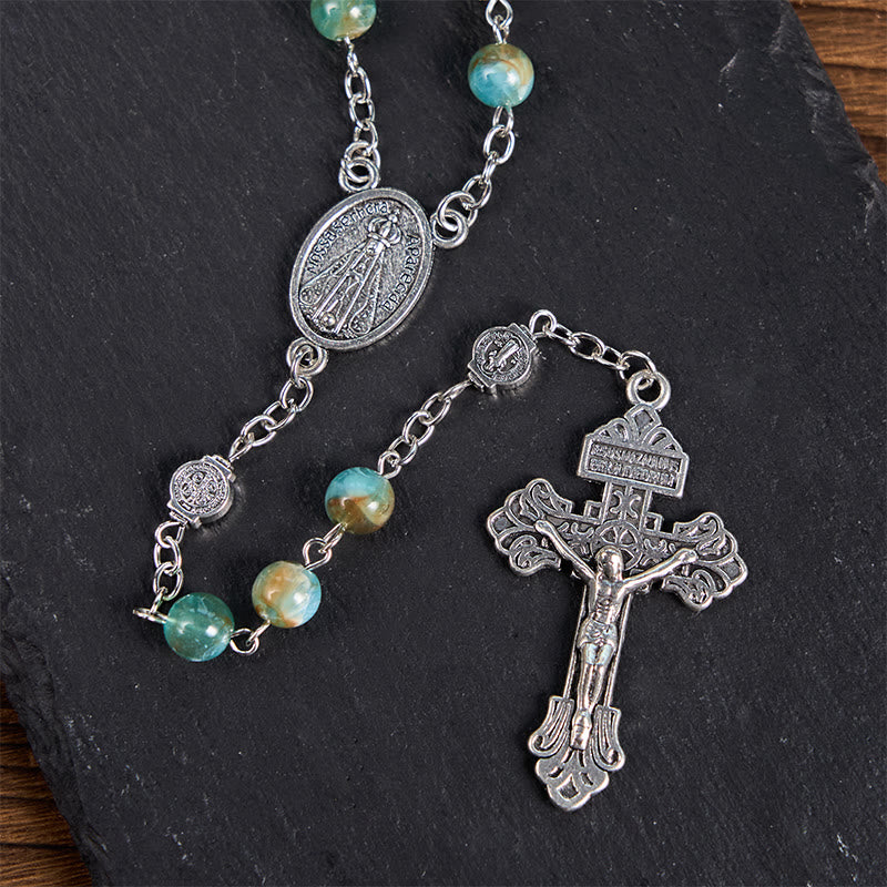 Christianartworkshop Our Lady of Aparecida & Crucifix of 8mm Round Green Acrylic Alloy Chain Rosary - image 4