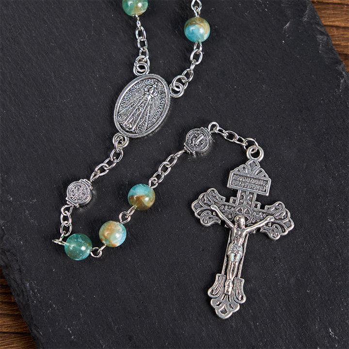 Christianartworkshop Our Lady of Aparecida & Crucifix of 8mm Round Green Acrylic Alloy Chain Rosary - image 4