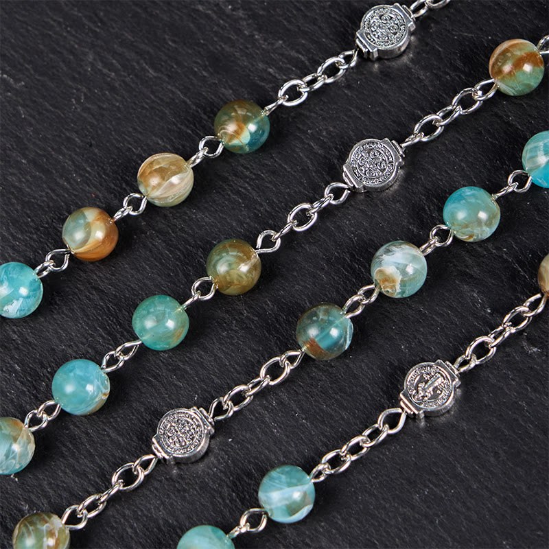 Christianartworkshop Our Lady of Aparecida & Crucifix of 8mm Round Green Acrylic Alloy Chain Rosary - image 5