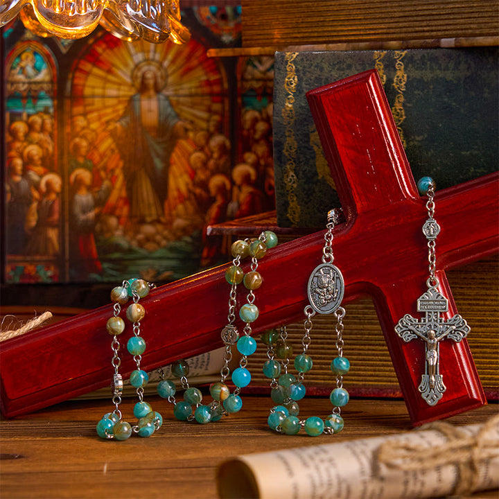Christianartworkshop Our Lady of Aparecida & Crucifix of 8mm Round Green Acrylic Alloy Chain Rosary - Green - image 1