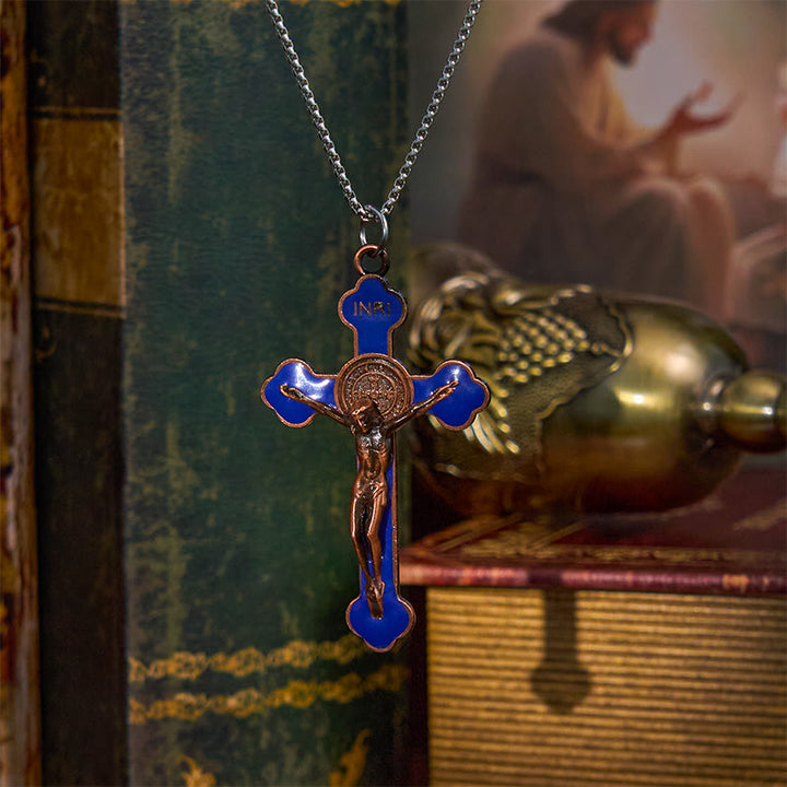 Christianartworkshop Multicolor Retro Style Classical Crucifix Faith Protection Pendant Necklace - Blue-1 - image 5