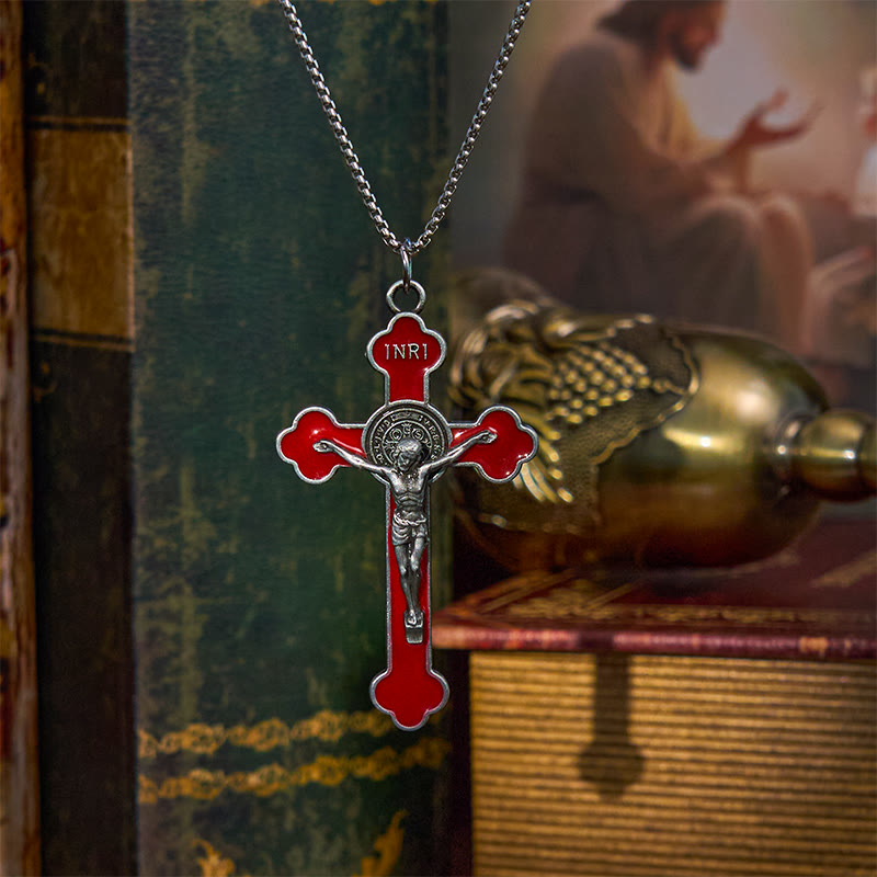 Christianartworkshop Multicolor Retro Style Classical Crucifix Faith Protection Pendant Necklace - Red - image 7