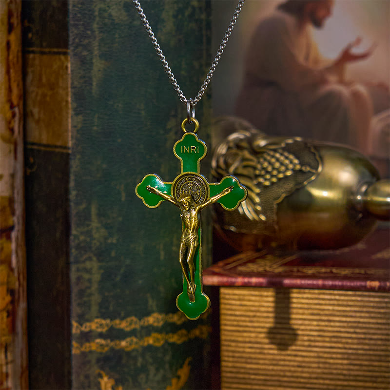 Christianartworkshop Multicolor Retro Style Classical Crucifix Faith Protection Pendant Necklace - Green-2 - image 12