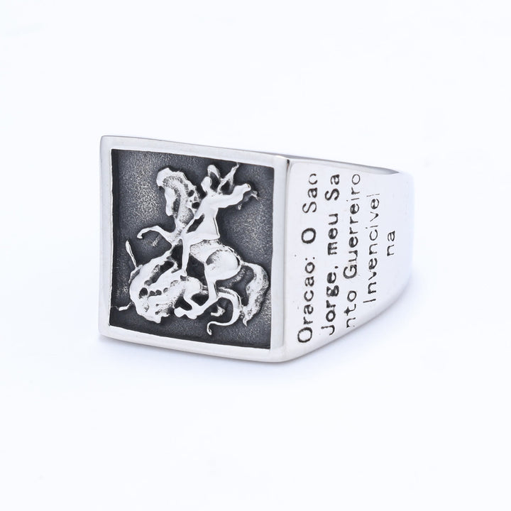 Christianartworkshop Retro Classic Style St. George Warrior Slave the Dragon Divine Protection Ring - image 4