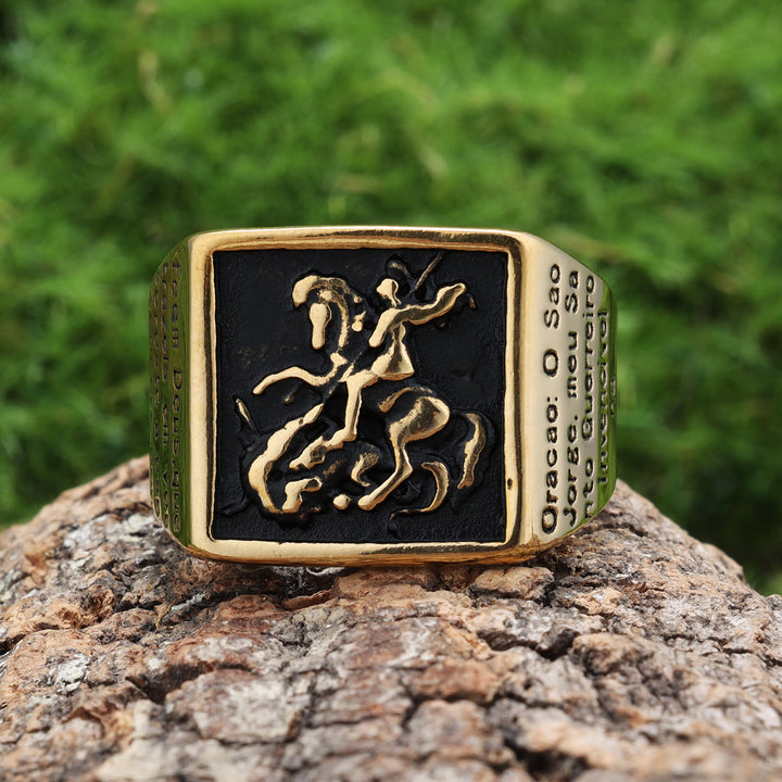 Christianartworkshop Retro Classic Style St. George Warrior Slave the Dragon Divine Protection Ring - Golden - US15 - image 3