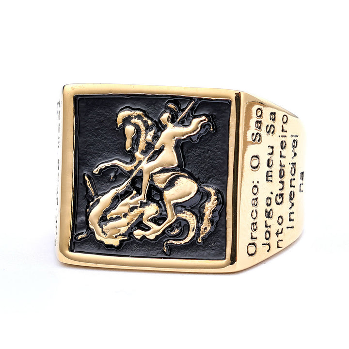 Christianartworkshop Retro Classic Style St. George Warrior Slave the Dragon Divine Protection Ring - image 5