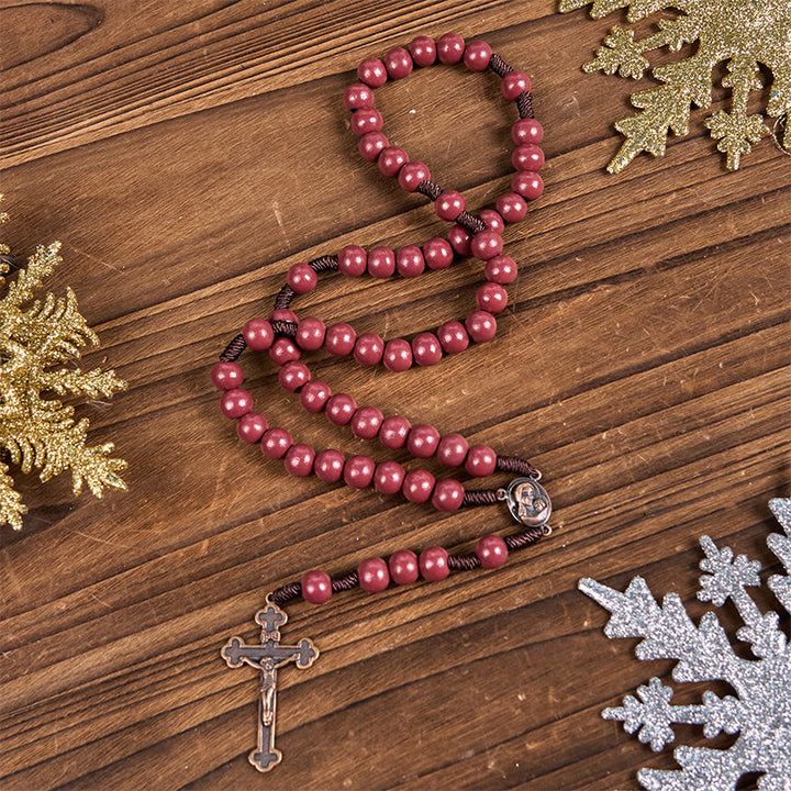 Christianartworkshop Madonna and Child & Crucifix of 10mm Round Red Wood Nylon Cord Rosary - image 8