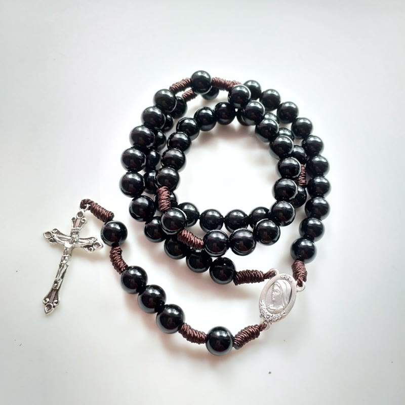 Christianartworkshop Our Lady & Crucifix of 10mm Round Blue/Black Acrylic Nylon Cord Rosary - image 4