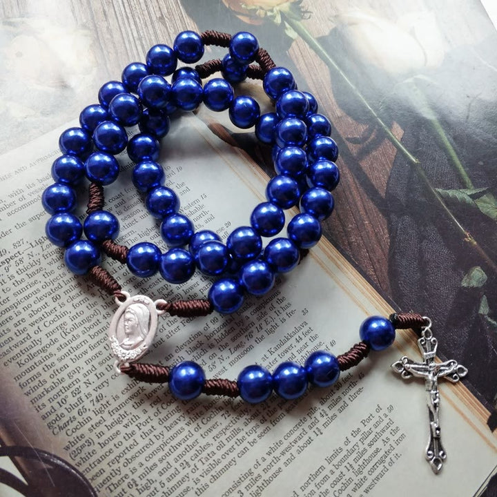 Christianartworkshop Our Lady & Crucifix of 10mm Round Blue/Black Acrylic Nylon Cord Rosary - image 5