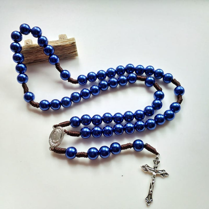 Christianartworkshop Our Lady & Crucifix of 10mm Round Blue/Black Acrylic Nylon Cord Rosary - image 3
